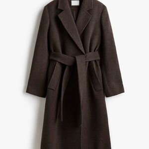 H&M Long Brown Belted Wool Coat